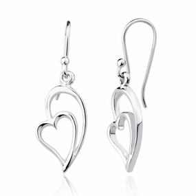 Sterling Silver Heart Within Half a Heart Dangling Earrings