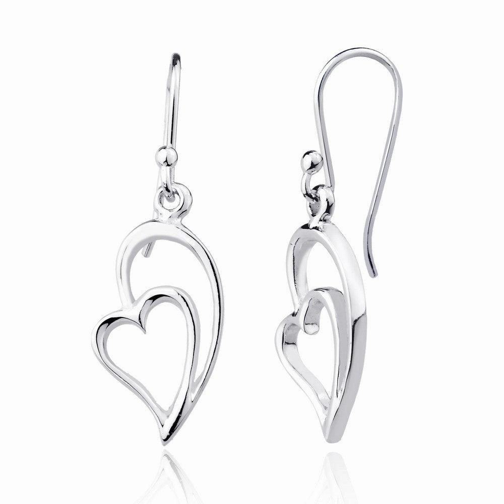 Sterling Silver Heart Within Half a Heart Dangling Earrings