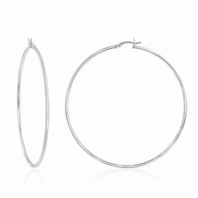 Sterling Silver High-Polished Hoop Earrings, 2 x 70 mm