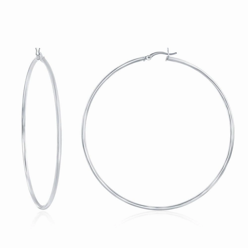 Sterling Silver High-Polished Hoop Earrings, 2 x 70 mm