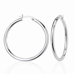 Sterling Silver High-Polished Hoop Earrings, 3 x 40 mm