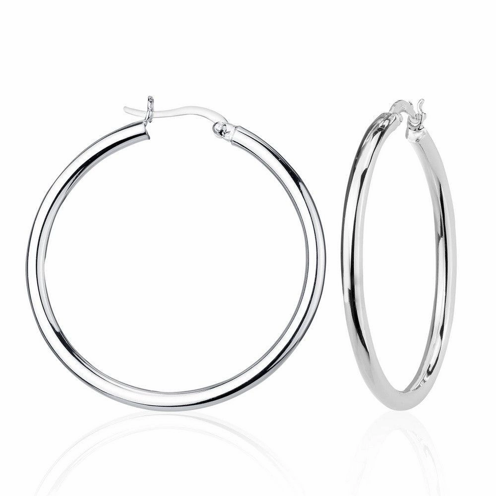 Sterling Silver High-Polished Hoop Earrings, 3 x 40 mm