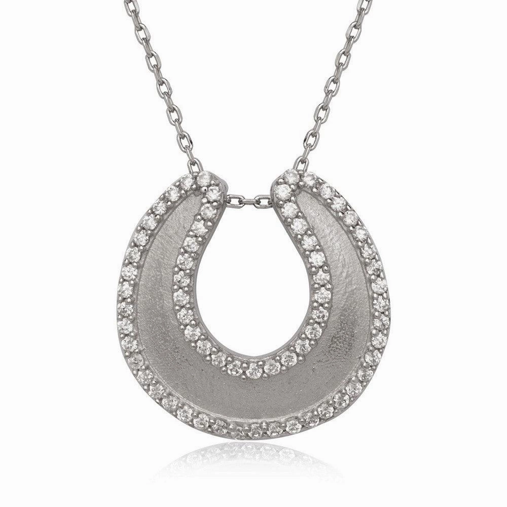 Sterling Silver Horseshoe with CZ Border Necklace