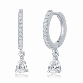 Sterling Silver Huggie Hoop Pear Shaped CZ Earrings