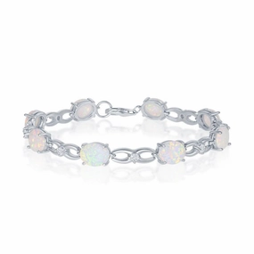 Sterling Silver Infinity White Opal and CZ Bracelet, 7.25"