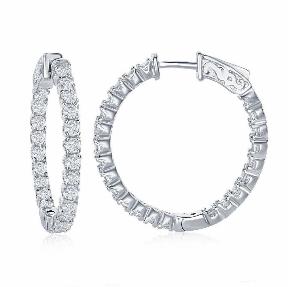Sterling Silver Inside-Outside CZ Earrings, 3 x 30 mm