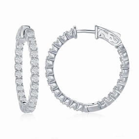 Sterling Silver Inside-Outside CZ Earrings, 3 x 30 mm