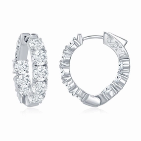 Sterling Silver Inside-Outside CZ Hoop Earrings
