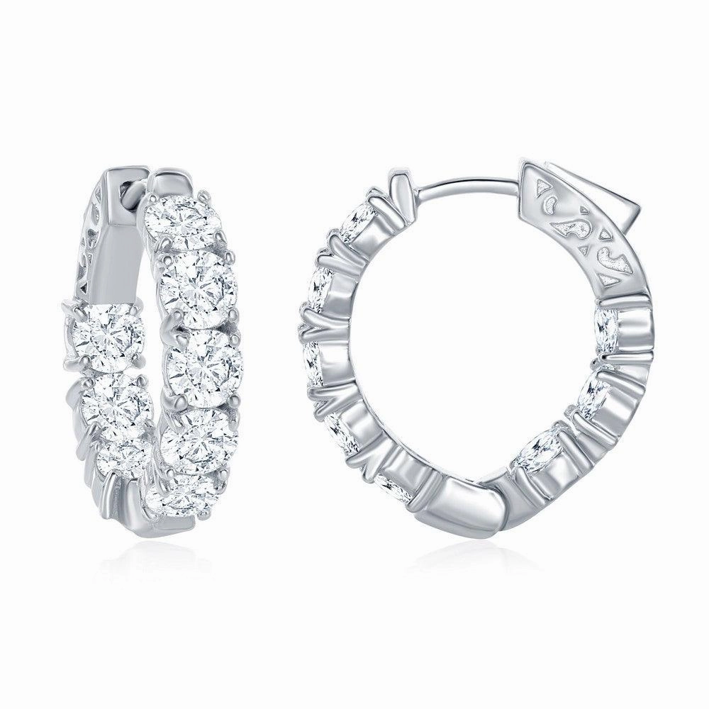 Sterling Silver Inside-Outside CZ Hoop Earrings