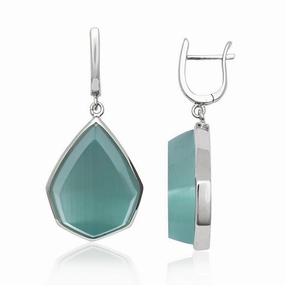 Sterling Silver King Green Cat's Eye Teardrop Earrings