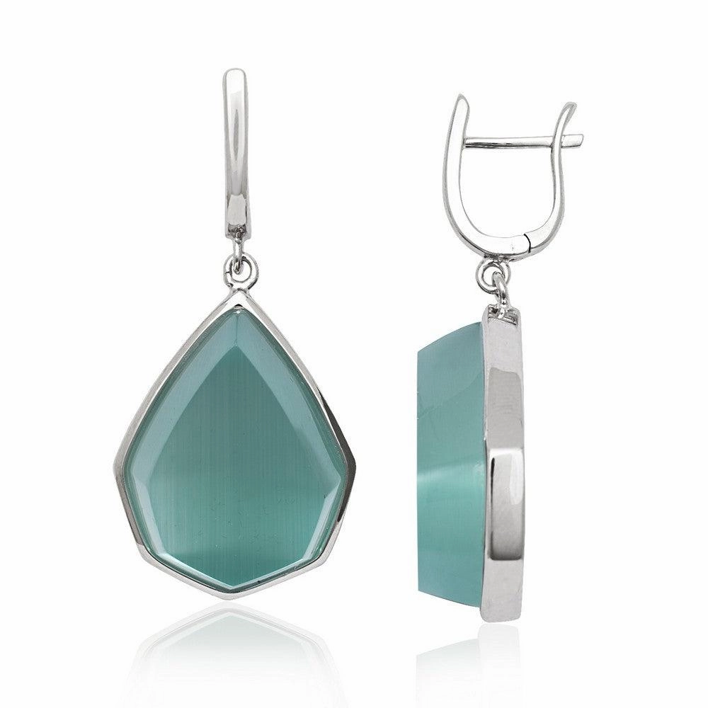 Sterling Silver King Green Cat's Eye Teardrop Earrings