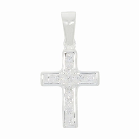 Sterling Silver Ladies CZ Cross Pendant & Chain