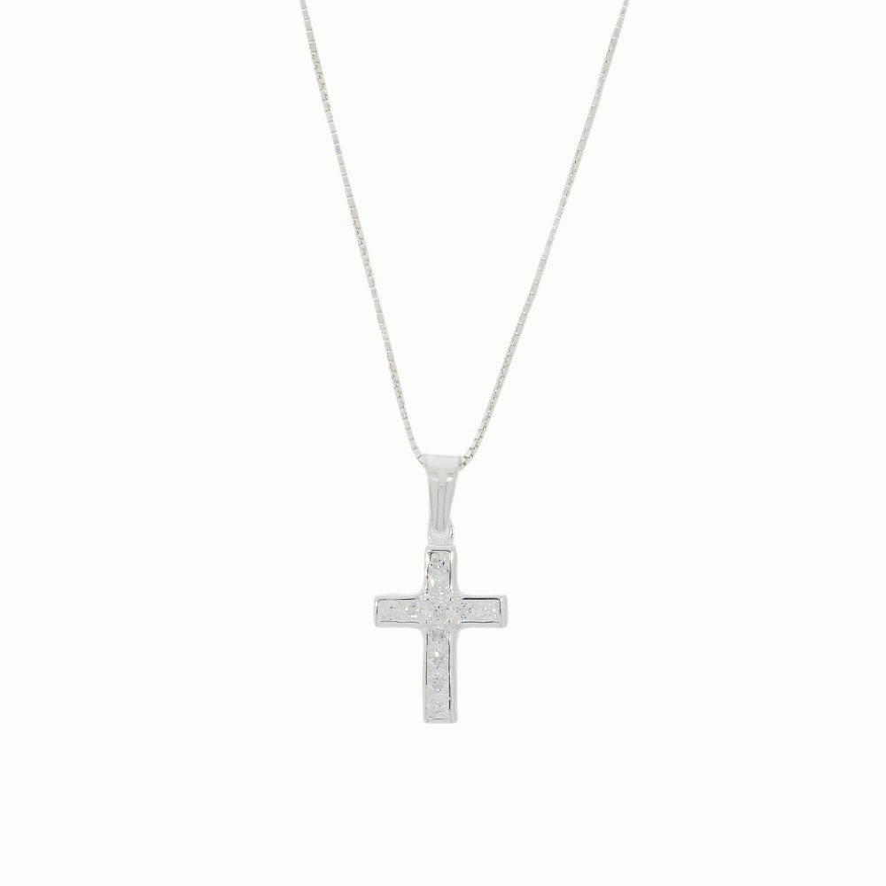Sterling Silver Ladies CZ Cross Pendant & Chain