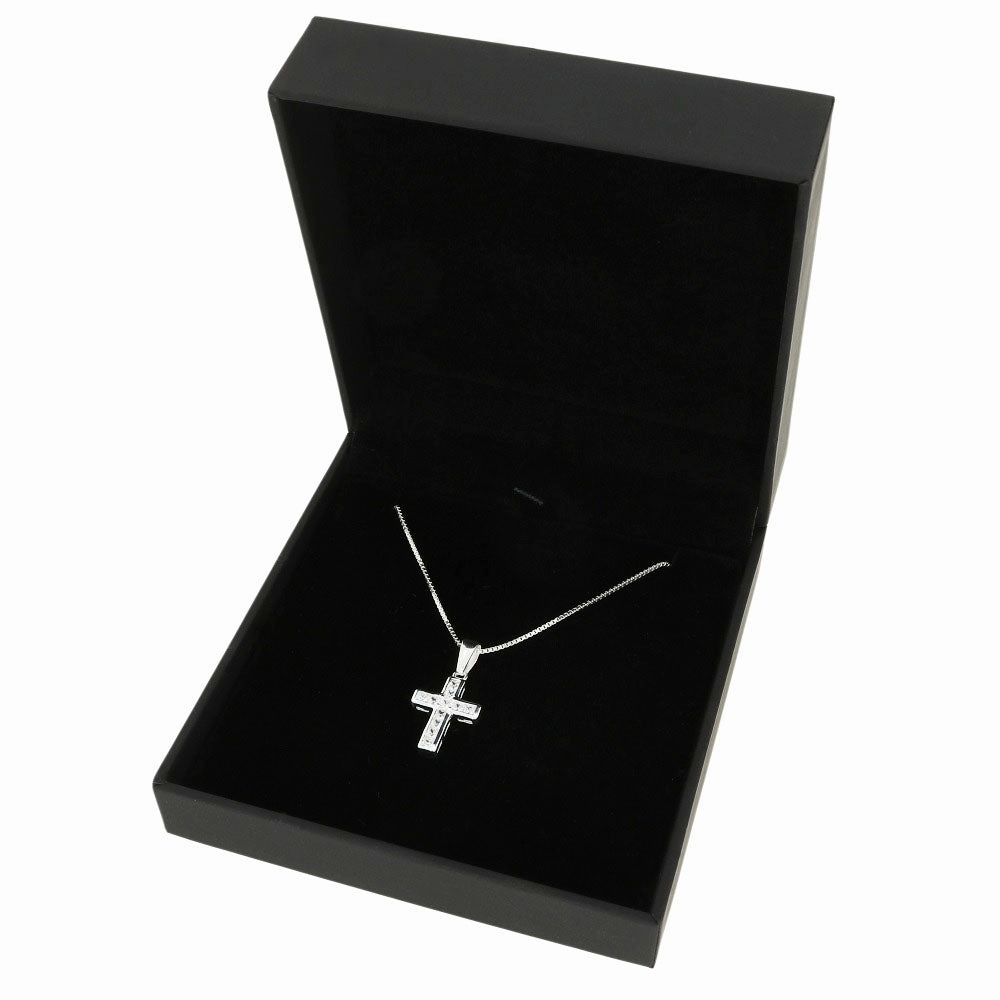 Sterling Silver Ladies CZ Cross Pendant & Chain