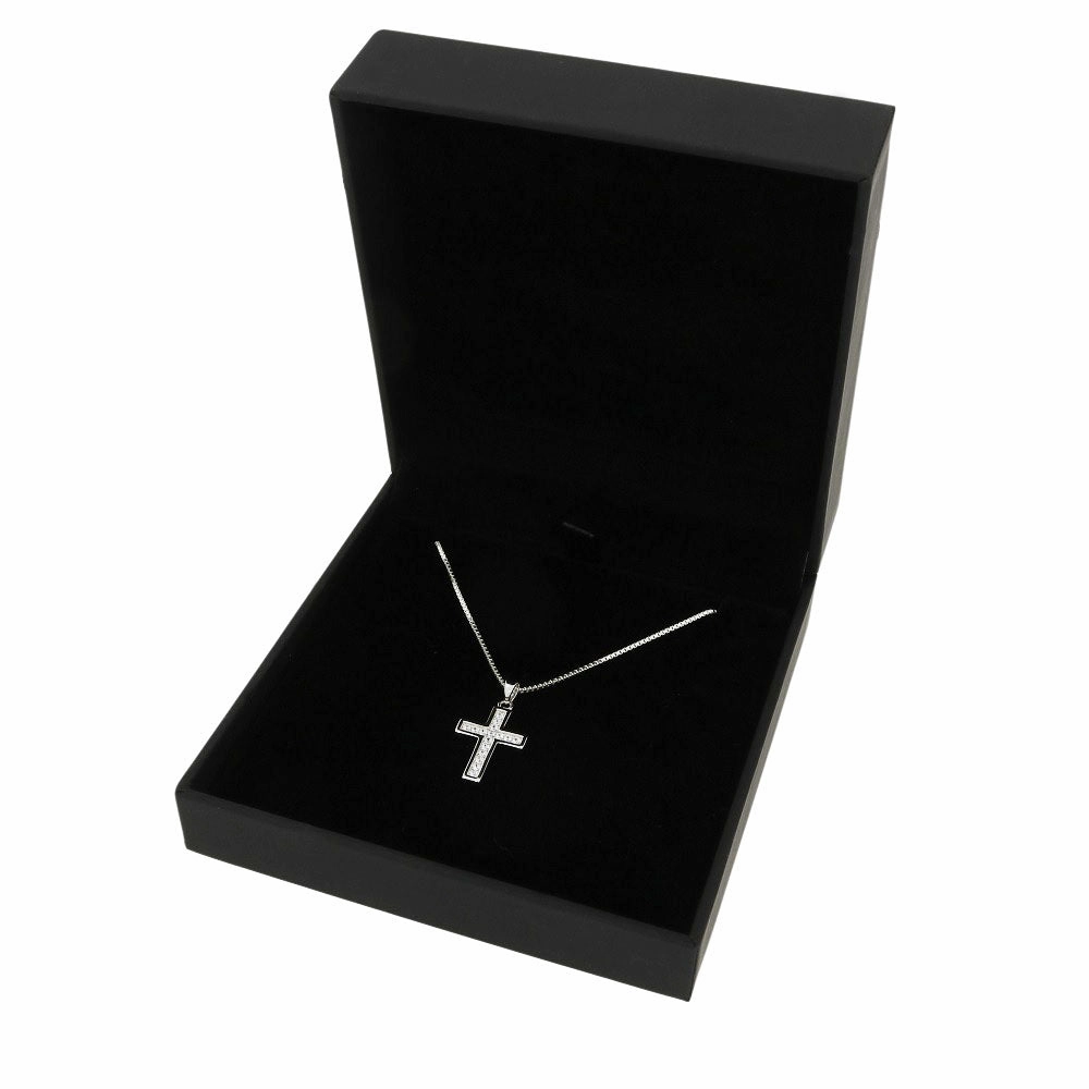Sterling Silver Ladies CZ Cross Pendant & Chain