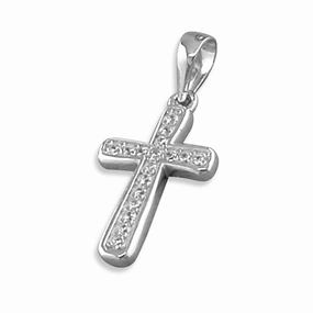 Sterling Silver Ladies CZ Cross Pendant & Chain