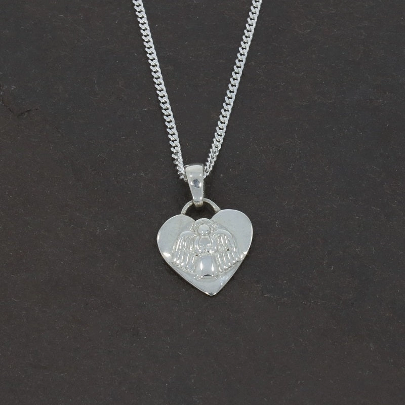 Sterling Silver Ladies Guardian Angel Heart Pendant and Chain