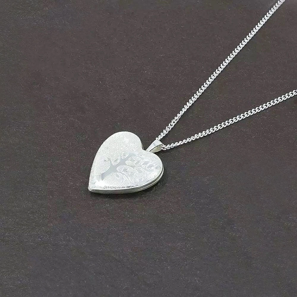 Sterling Silver Ladies Tree Of Life Heart Locket Pendant and Chain