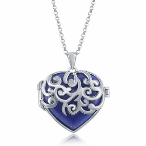 Sterling Silver Lapis Designed Heart Locket