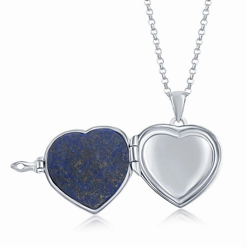 Sterling Silver Lapis Designed Heart Locket