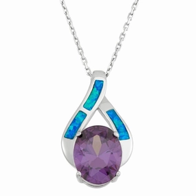 Sterling Silver Large Amethyst Oval CZ Pendant