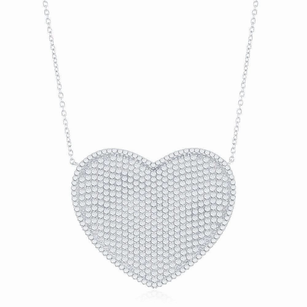 Sterling Silver Large Micro Pave Heart CZ Necklace