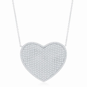 Sterling Silver Large Micro Pave Heart CZ Necklace