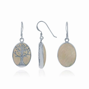 Sterling Silver Large Oval MOP with Tree Earrings