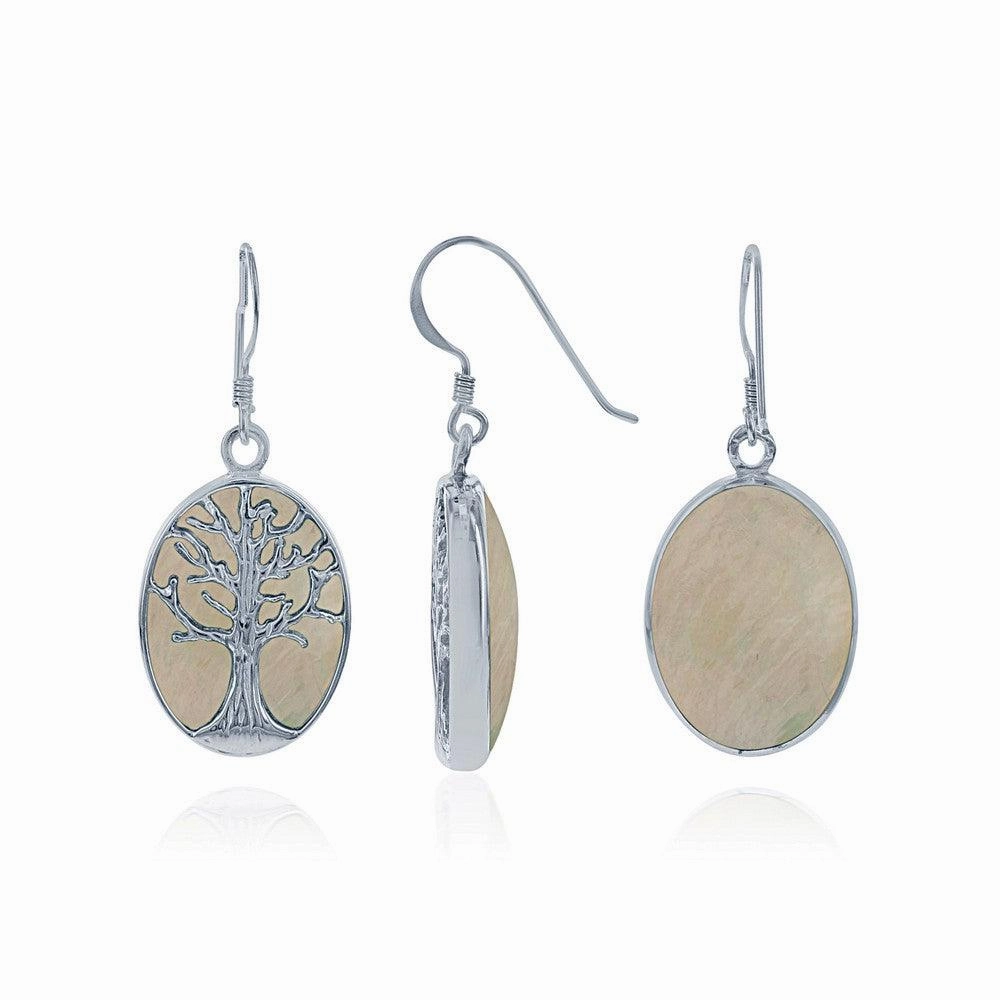 Sterling Silver Large Oval MOP with Tree Earrings