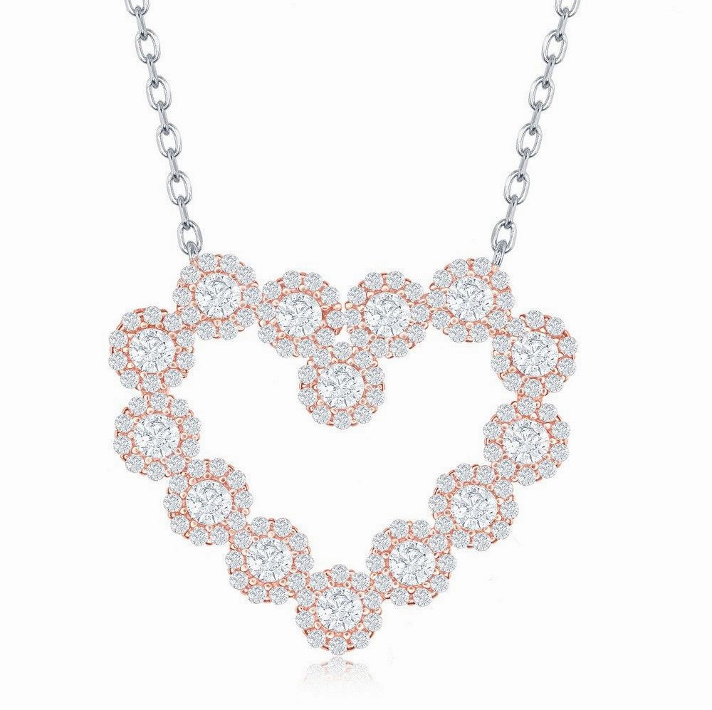 Sterling Silver Large Rose Gold Cubic Zirconia Heart Necklace