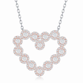 Sterling Silver Large Rose Gold Cubic Zirconia Heart Necklace
