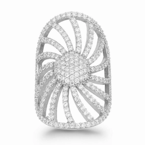 Sterling Silver Large Sun Styled CZ Ring - W-9951