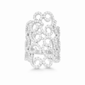 Sterling Silver Large Swirl CZ Ring - W-9955