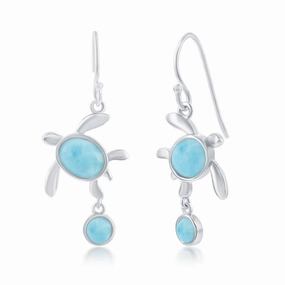 Sterling Silver Larimar Turtle Dangle Earrings