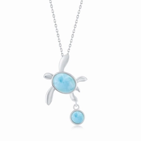 Sterling Silver Larimar Turtle Pendant