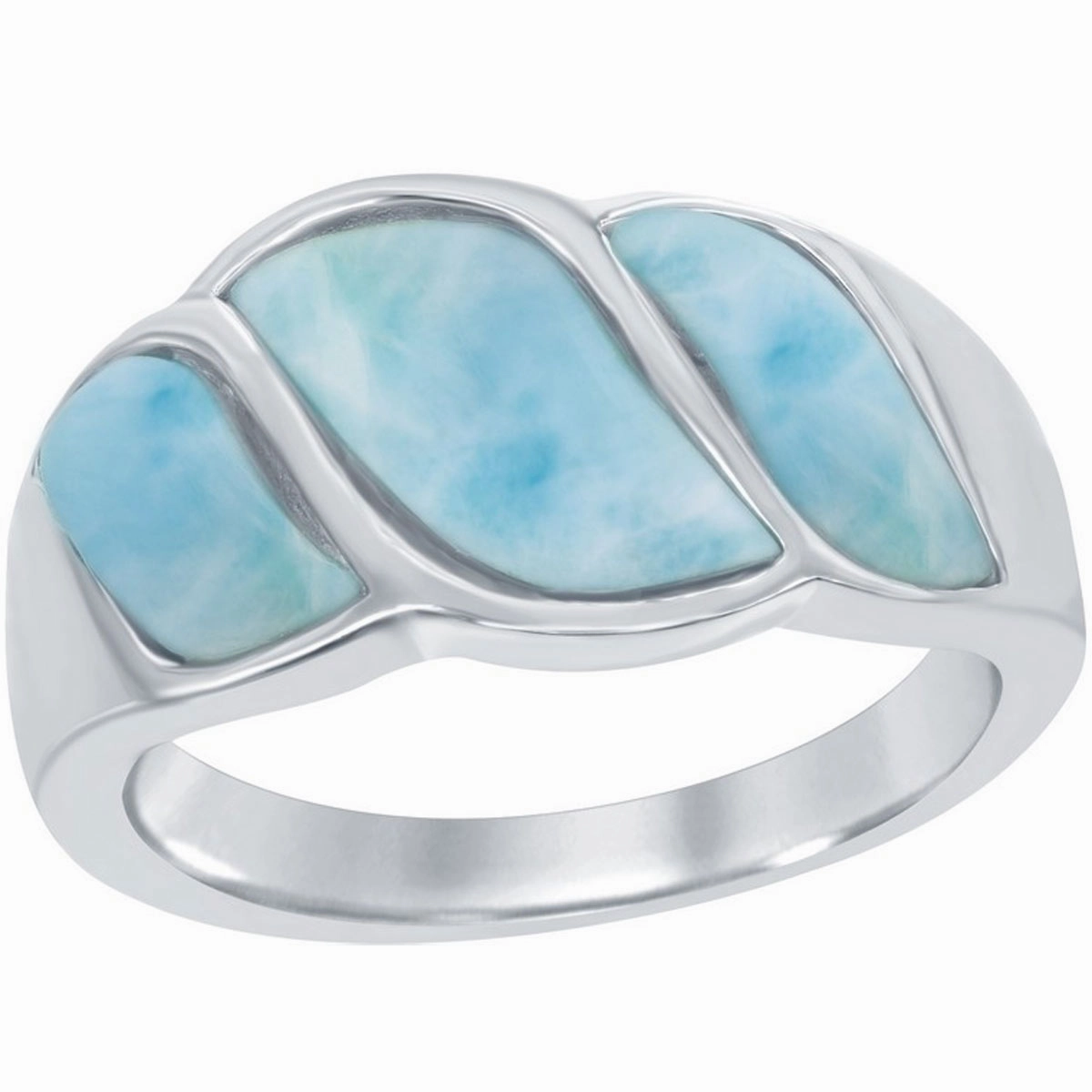 Sterling Silver Larimar Wave Design Ring, Size 9