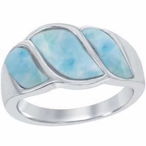 Sterling Silver Larimar Wave Design Ring, Size 9