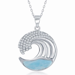 Sterling Silver Larimar Wave Design with CZ Pendant