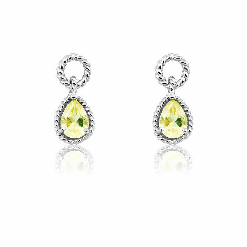 Sterling Silver Lemon Quartz Pear Gemstone Twisted Wire Earrings