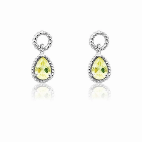 Sterling Silver Lemon Quartz Pear Gemstone Twisted Wire Earrings
