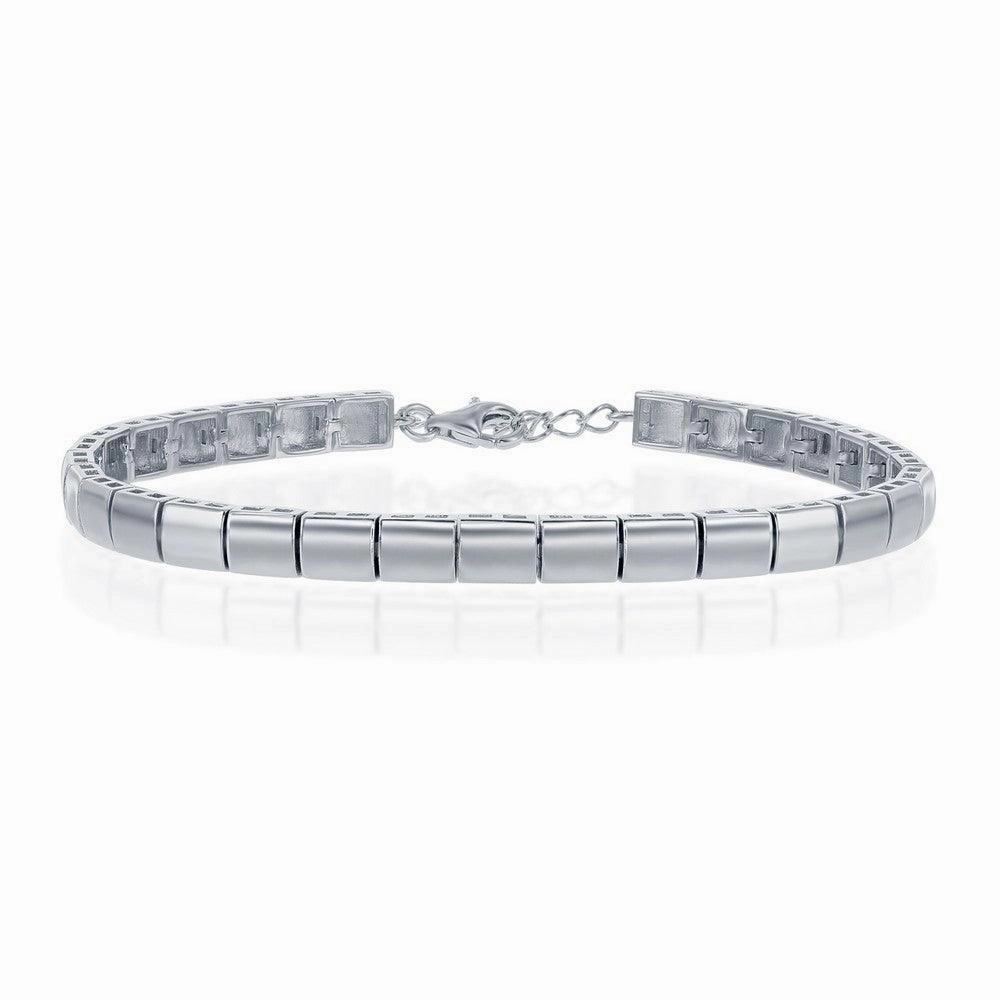 Sterling Silver Linked Flat Rectangle Bracelet, 7"