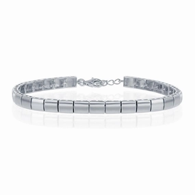Sterling Silver Linked Flat Rectangle Bracelet, 7"