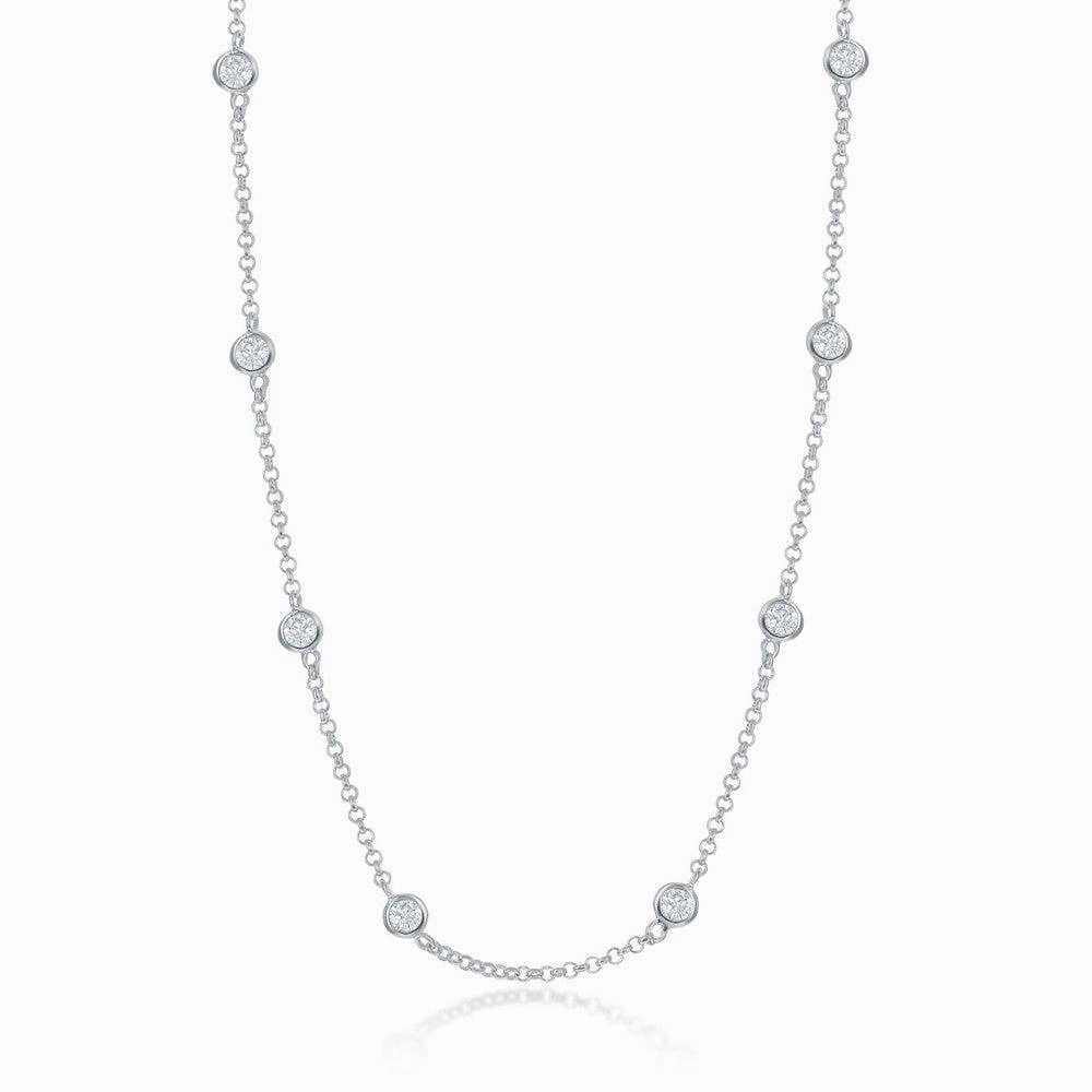 Sterling Silver Linked Round CZ Necklace