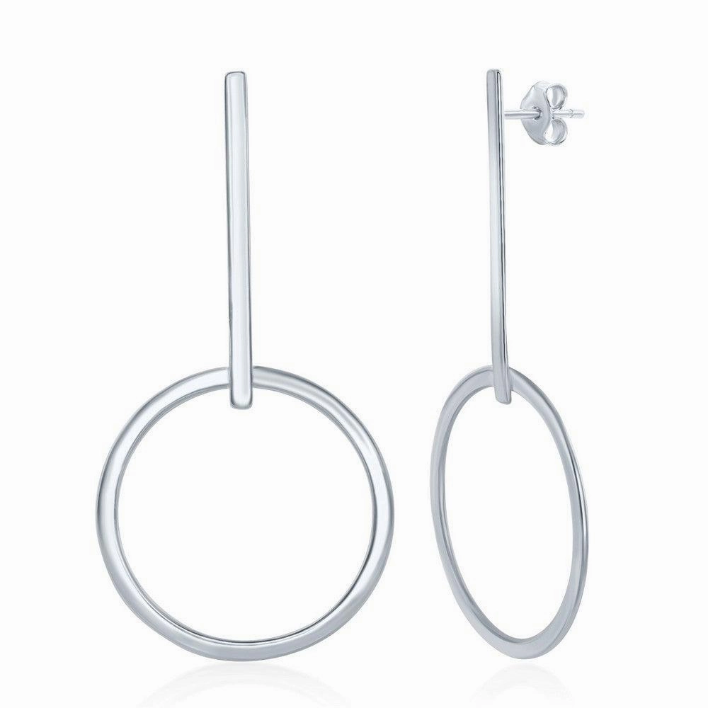 Sterling Silver Long Bar and Hoop Earrings