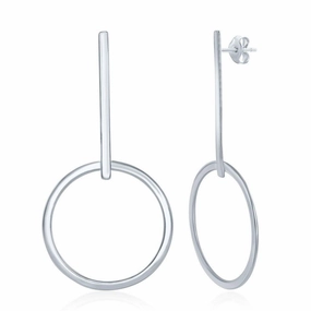 Sterling Silver Long Bar and Hoop Earrings