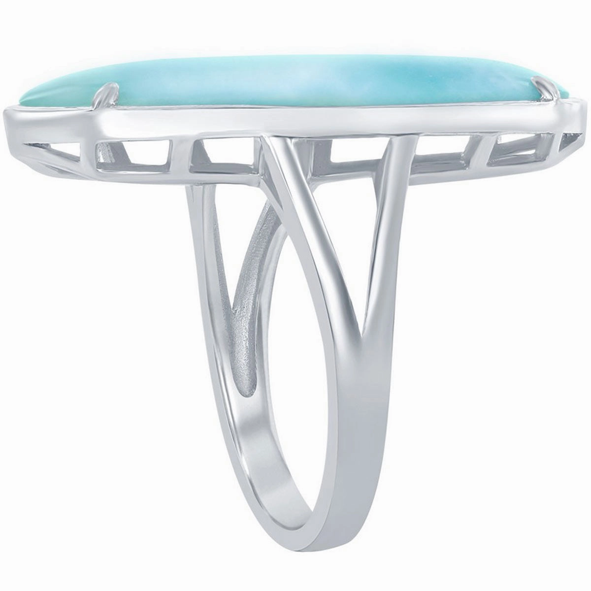 Sterling Silver Long Hexagon Larimar Ring, Size 9