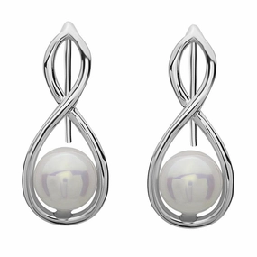 Sterling Silver Long Infinity with Pearl Earrings