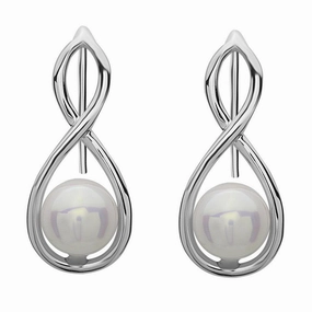 Sterling Silver Long Infinity with Pearl Earrings