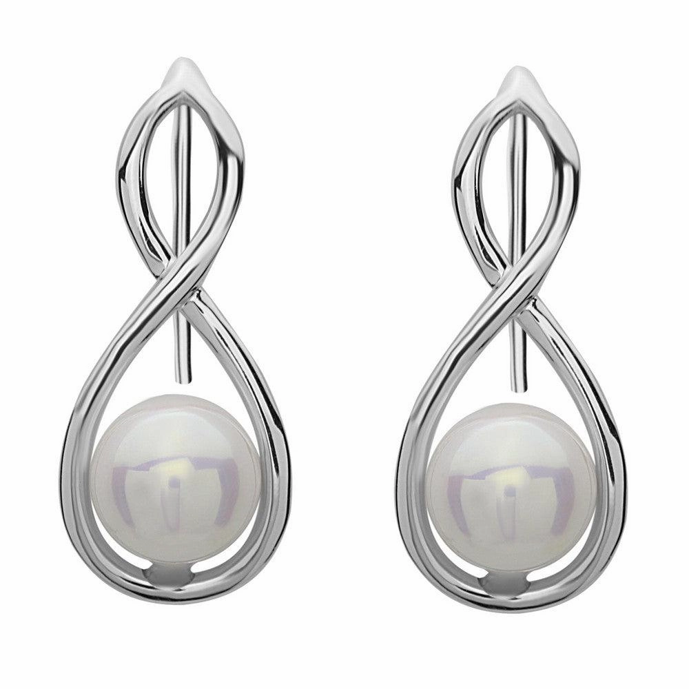 Sterling Silver Long Infinity with Pearl Earrings