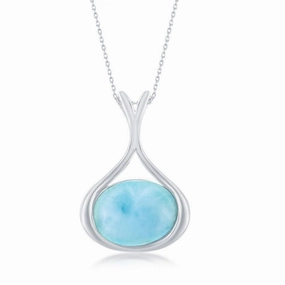 Sterling Silver Long Oval Larimar Pendant